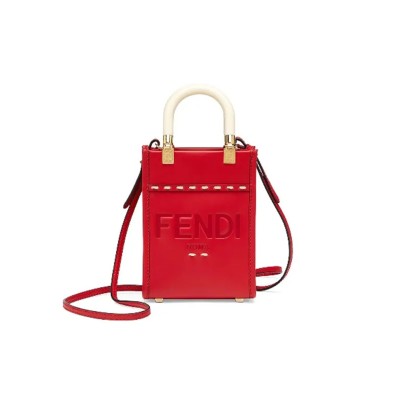 FENDI VITELLO KING PLEXIGLASS MINI FENDI SUNSHINE SHOPPER TOTE FUOCO 8BS051AHNVF0XVW (18*13*6.5cm)